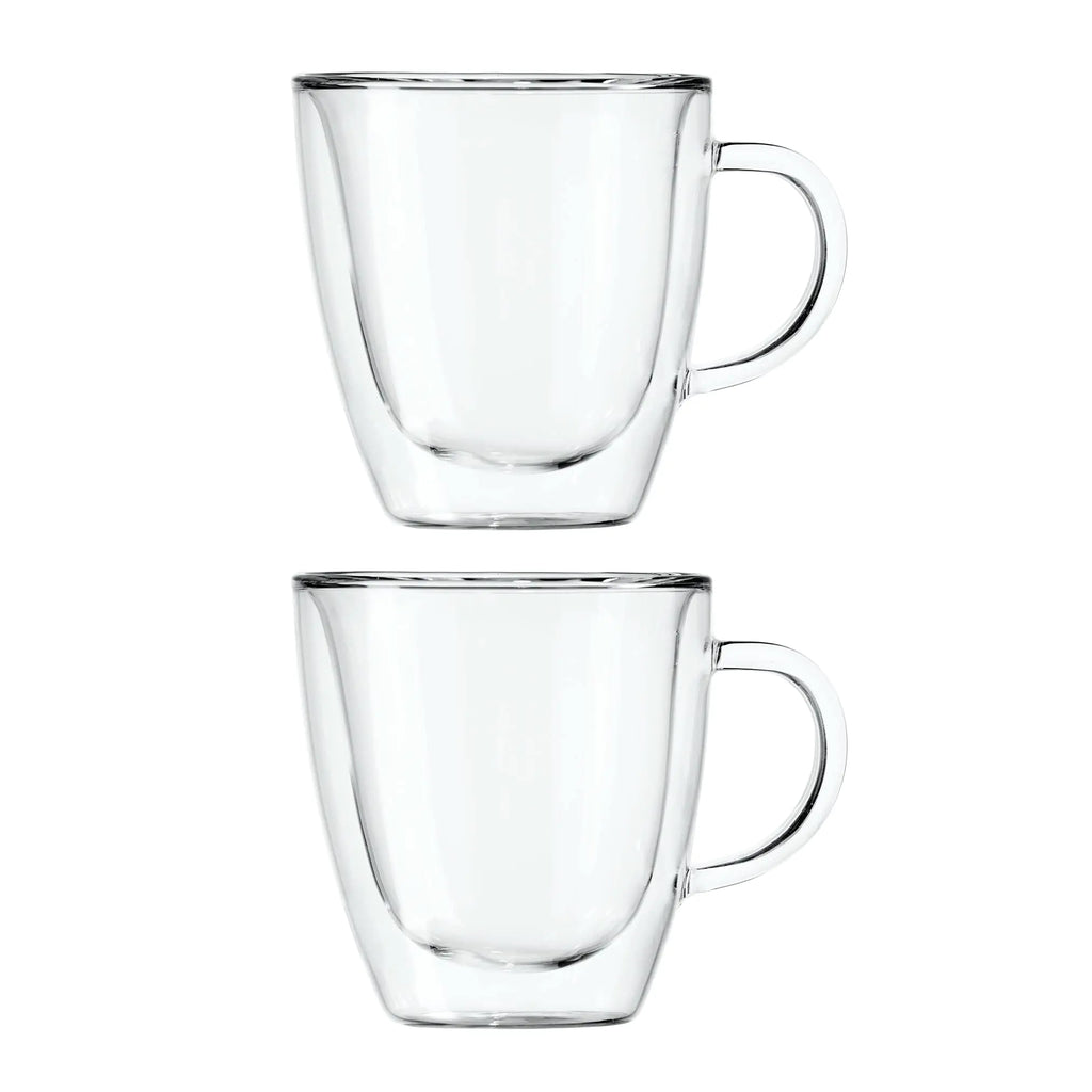 2 Double Glass Coffee Mugs - 12oz
