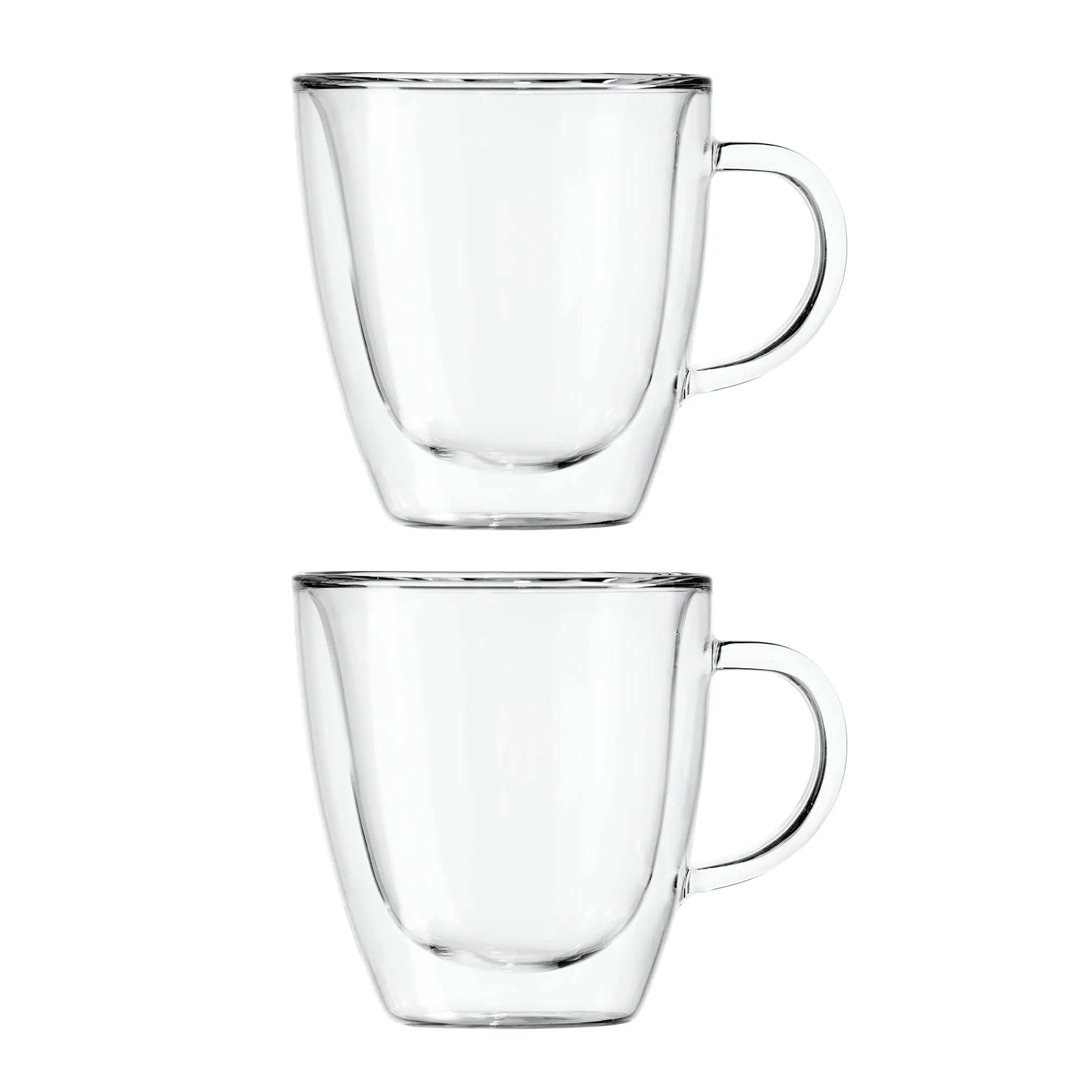 2 Double Glass Coffee Mugs - 12oz